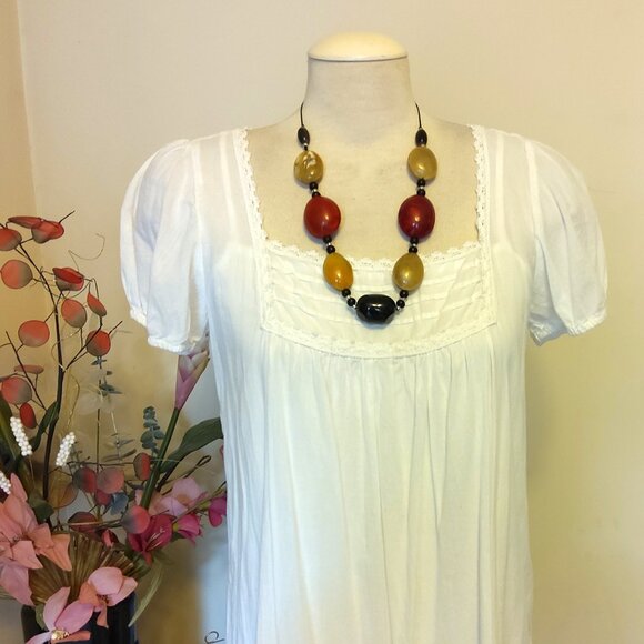 Vintage NEW sandwich jewellery Red Black Beige Oval Beads VTG Art Deco Necklace - Picture 6 of 7